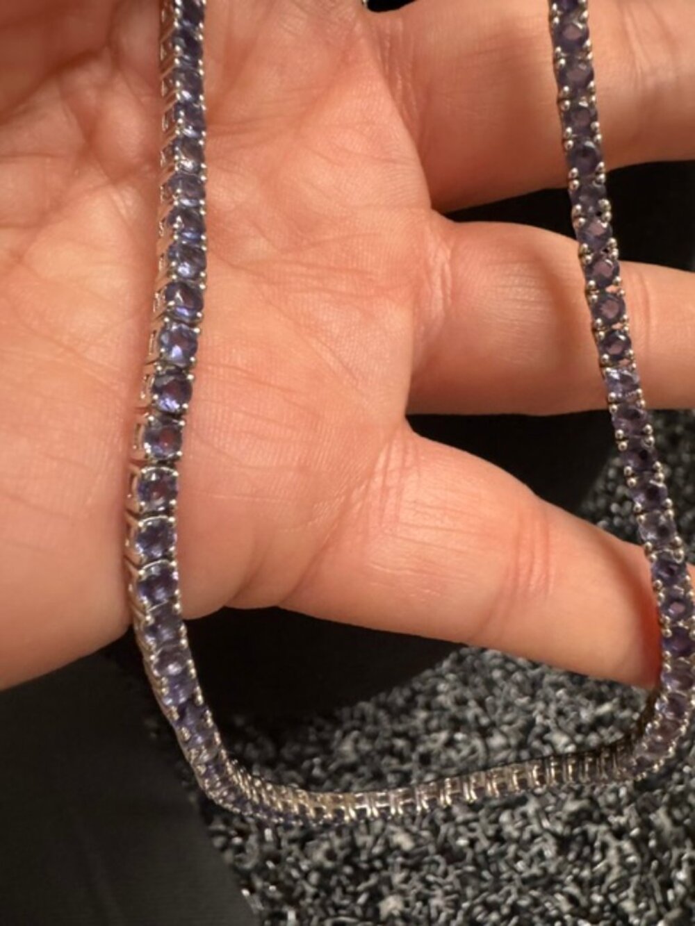 925 Silver & 6.5 GTW Purple Iolite Genuine Gemstone Tennis Necklace 18"-20" NWT